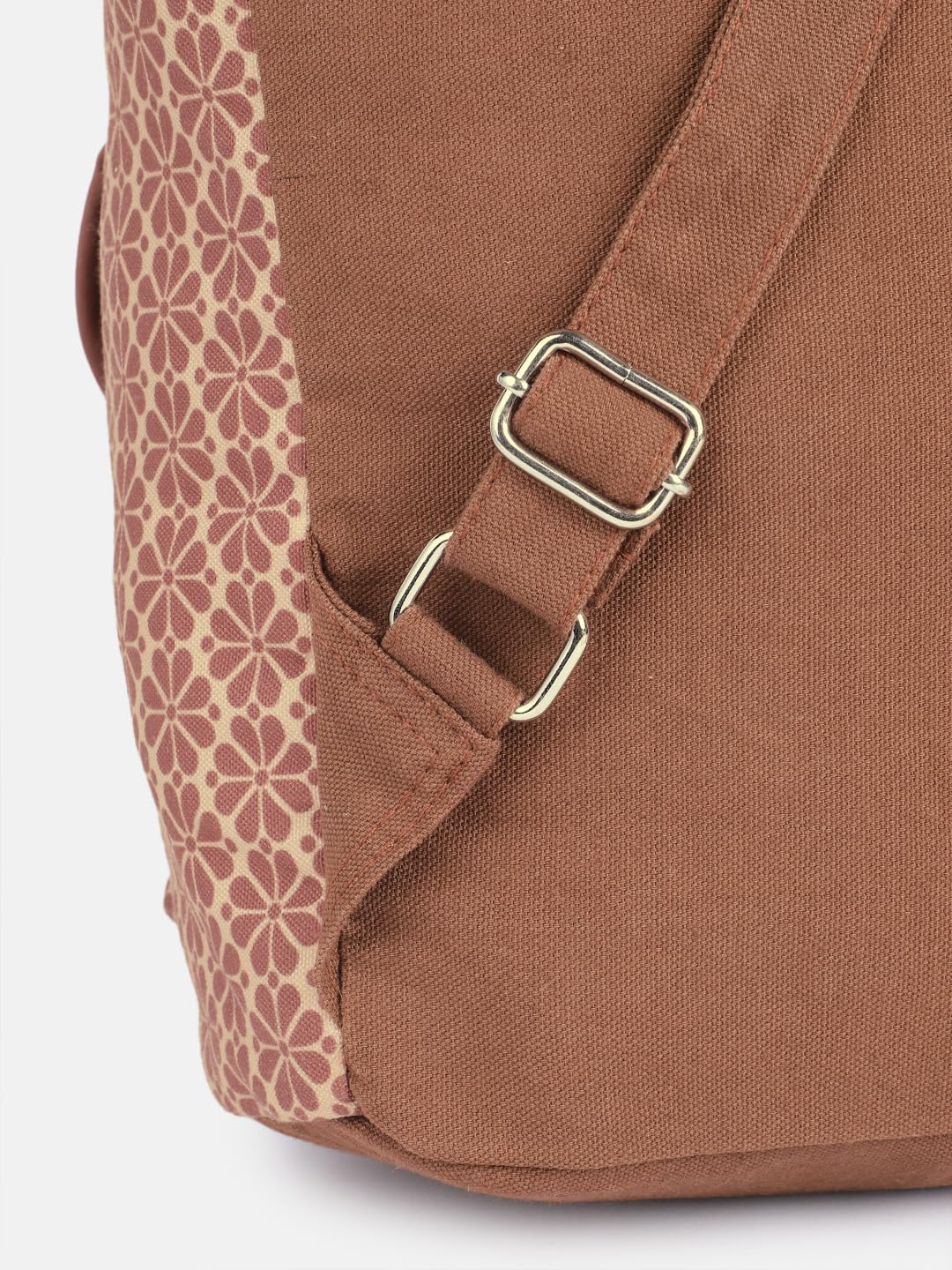 PRIMROSE Floral Pattern Canvas Backpack, Braided Trim, Dual Front Pockets, Pink-Brown