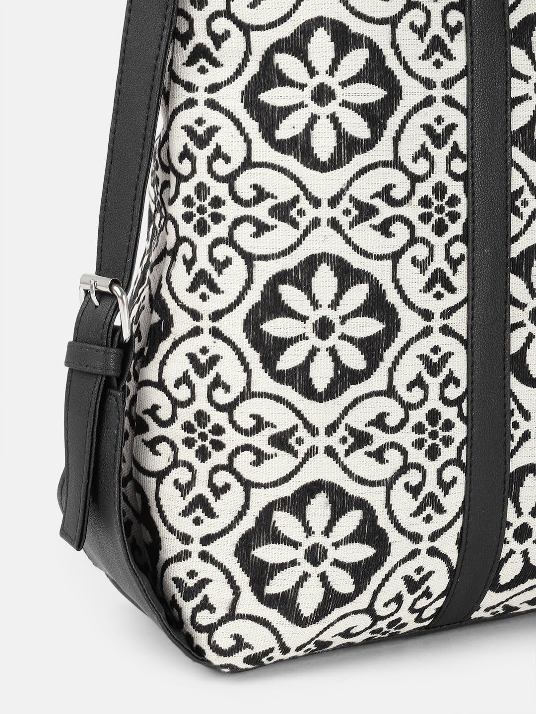 PRIMROSE Floral Pattern Canvas Tote Bag, Black and White, Double Handle Shoulder Handbag