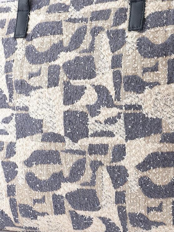 PRIMROSE Woven Tote Bag, Blue and Beige Floral Pattern
