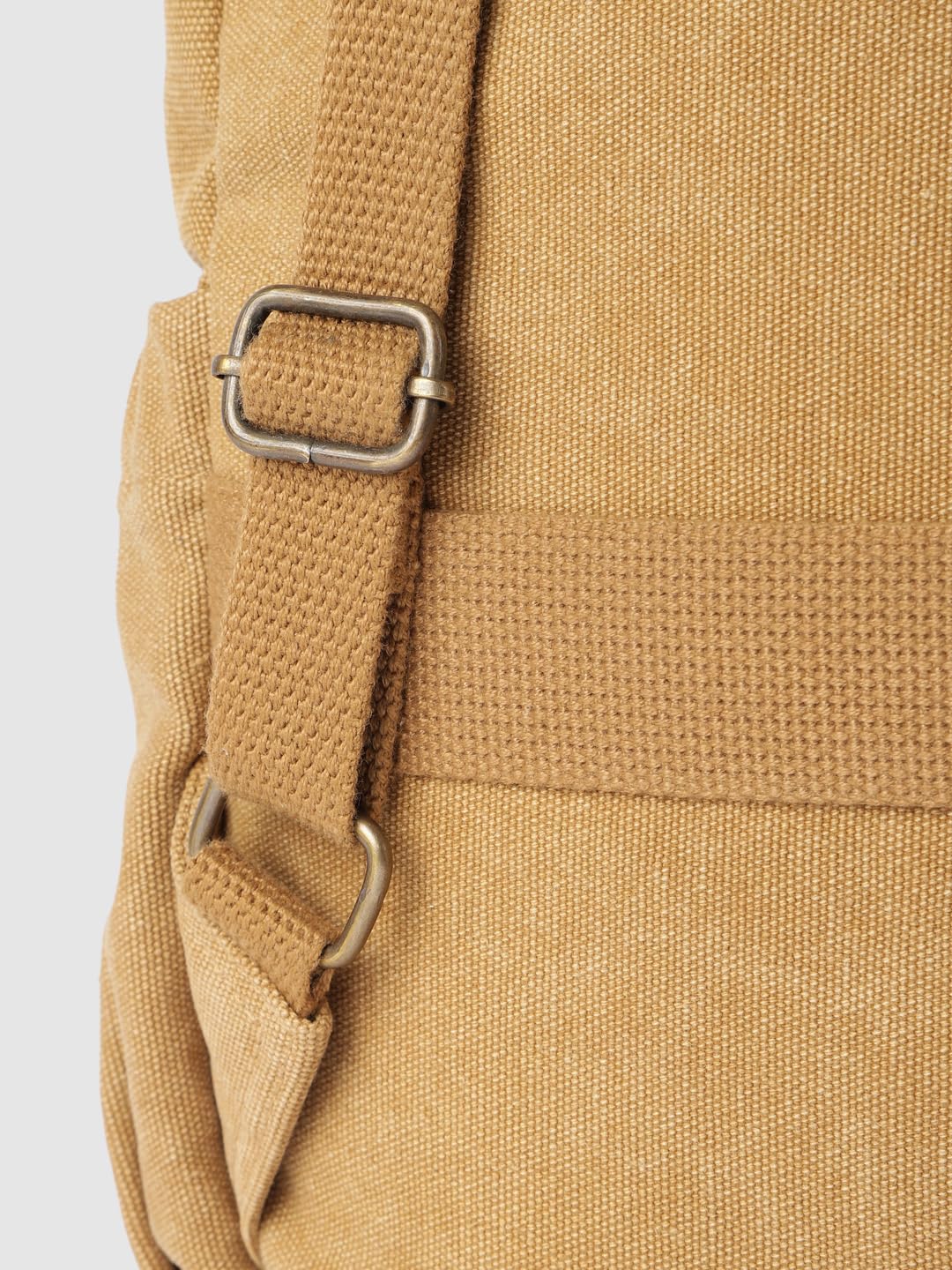 PRIMROSE Canvas Backpack, Khaki Tan, Casual Daypack with Leather Logo Patch