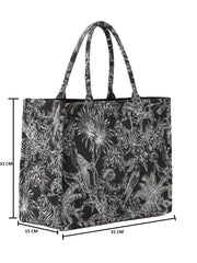 PRIMROSE Women's Black and White Tropical Jacquard Tote Bag