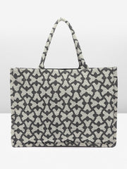 PRIMROSE Patterned Tote Bag for Women, Black Geometric Design
