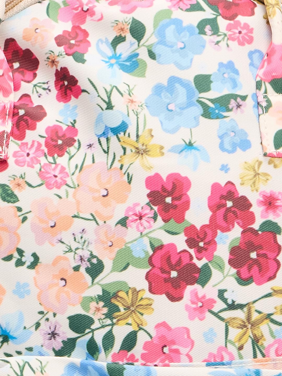 RIMROCK Floral Print Backpack, Multi-Pocket Design, Pink Blue Yellow Pattern, White Base