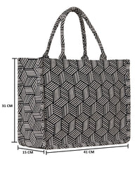 PRIMROSE Striped Geometric Tote Bag for Women, Black and White