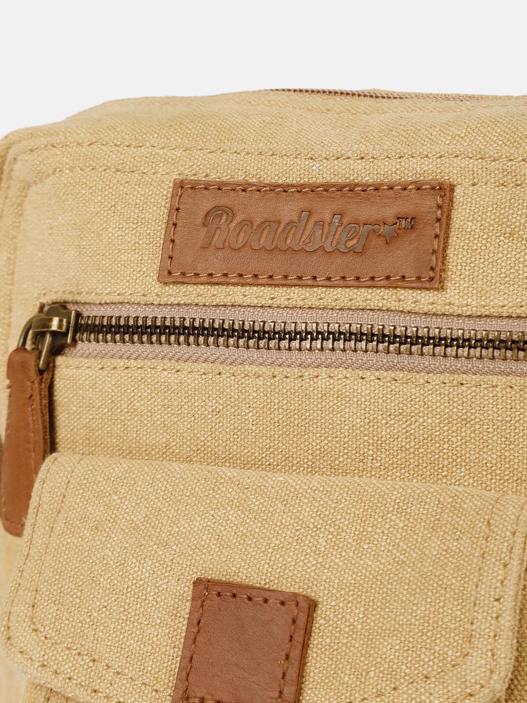 PRIMROSE Roadster Canvas Messenger Bag, Khaki, Crossbody Strap with Polyurethane Trim