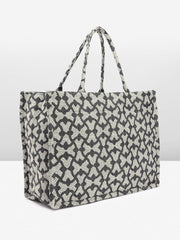 PRIMROSE Patterned Tote Bag for Women, Black Geometric Design