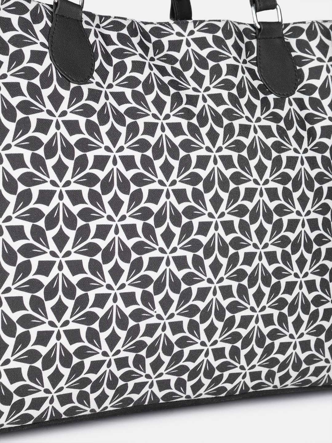 PRIMROSE Floral Pattern Tote Bag, Black and White Print, Double Handle, Large Capacity Shopping Handbag