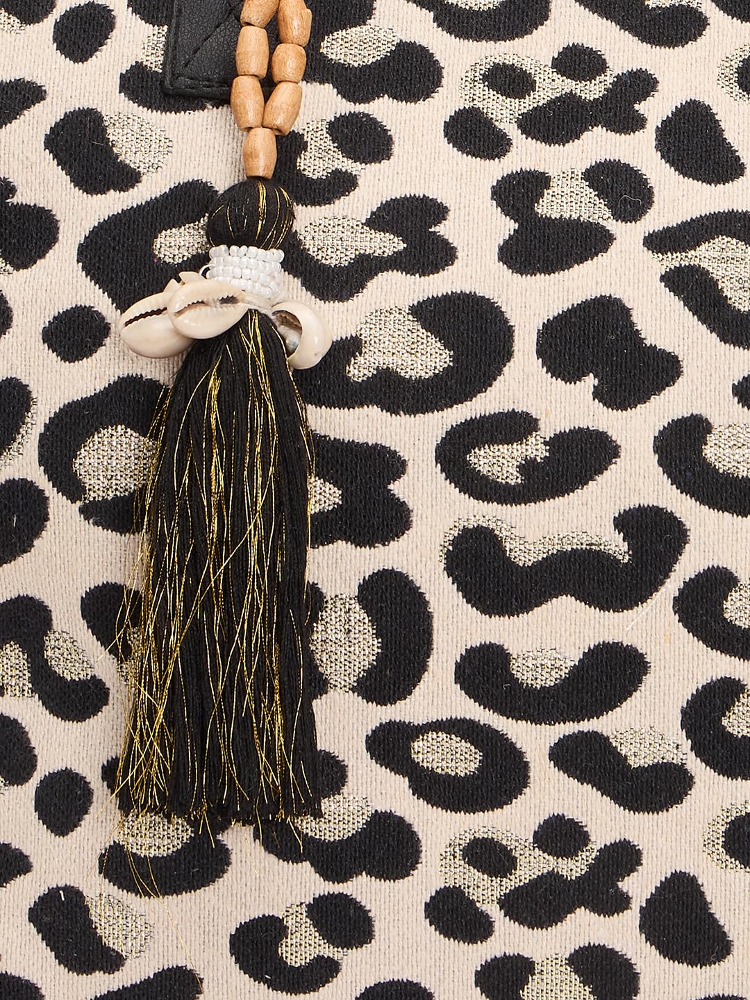 RIMROCK Leopard Print Canvas Tote Bag with Tassel, Black and White, Large Shoulder Handbag