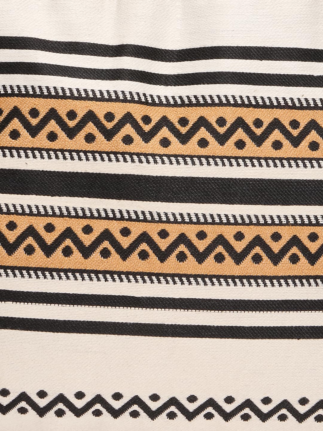 RIMROCK Boho Canvas Tote Bag, Geometric Tribal Pattern, Black White and Tan Stripes