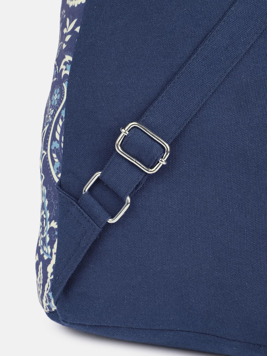 PRIMROSE Floral Canvas Backpack, Navy Blue with White Pattern, Double Buckle Front Pockets