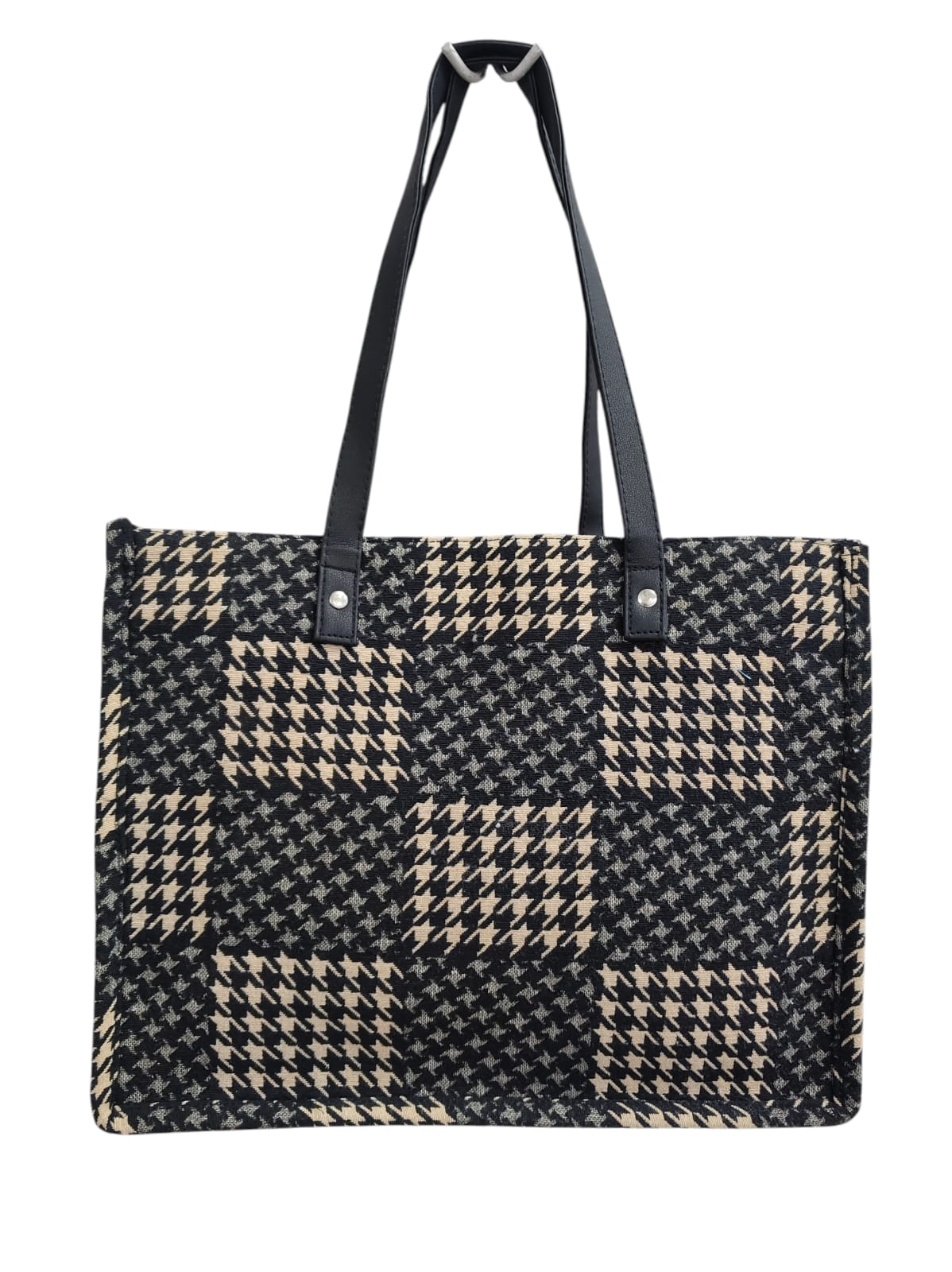 PRIMROSE Houndstooth Tote Bag, Black and Beige