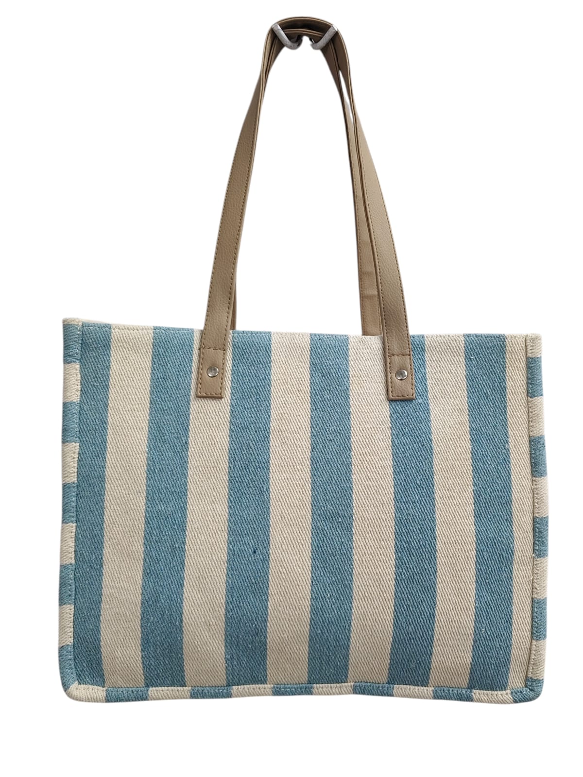 PRIMROSE Striped Canvas Tote Bag with Blue and Beige