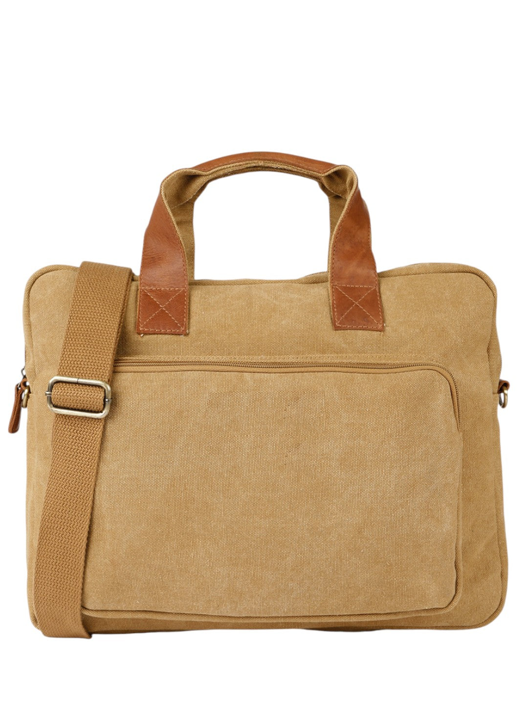RIMROCK Canvas Laptop Bag with Leather Trim, Khaki Brown, Laptop Compatible