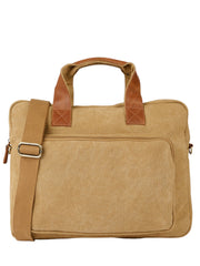RIMROCK Canvas Laptop Bag with Leather Trim, Khaki Brown, Laptop Compatible
